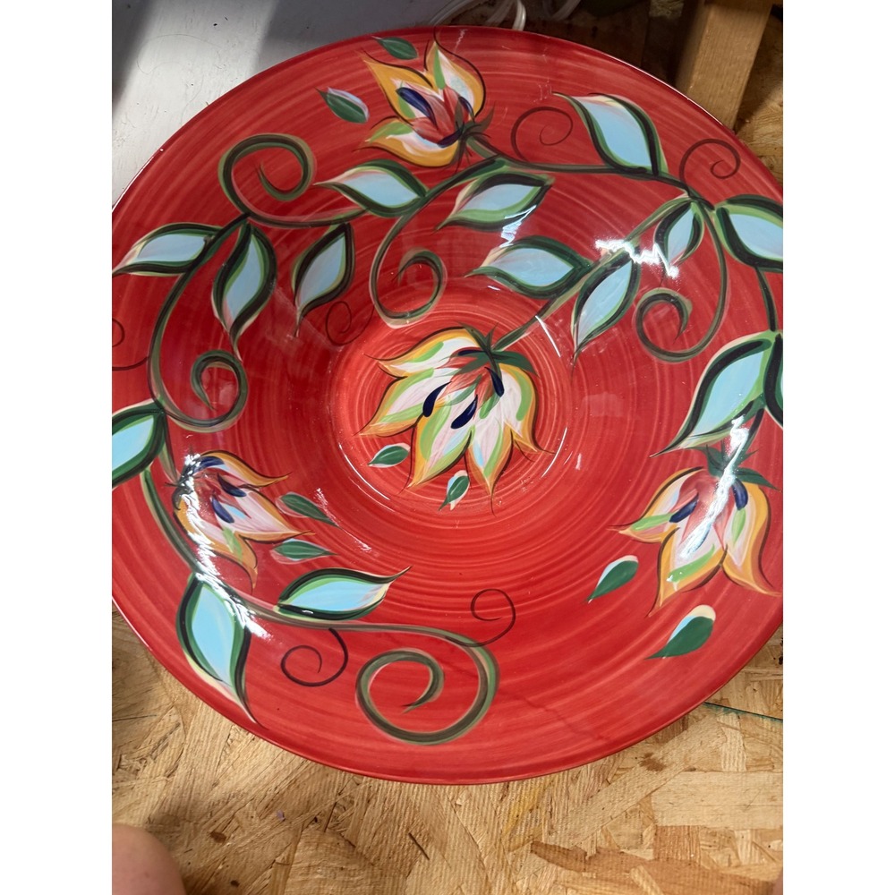 Southern Living at HOME Gail Pittman Red Floral Hand Painted Ceramic Pasta Bowl